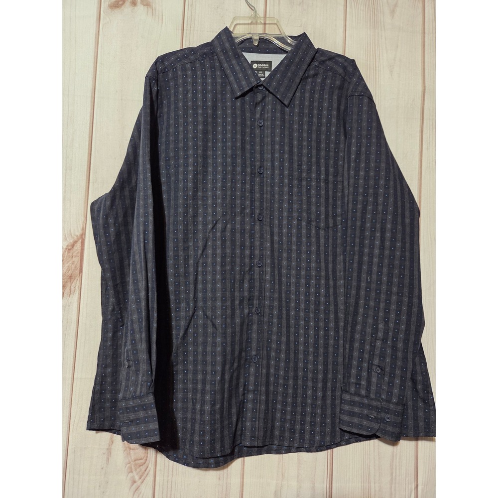 Haggar Mens XXL Blue Striped Micro Dot Long Sleeve Button Down Shirt Pocket